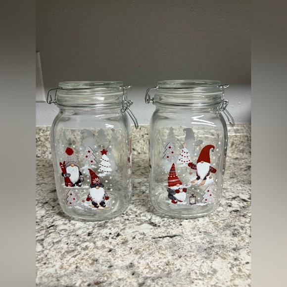 Festive Gnome Holiday Glass Jars - Red and White - Picture 2 of 5